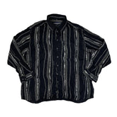 Vintage 90s black abstract ethnic stripe pattern long sleeve viscose shirt size XXL by Club D’Amingo